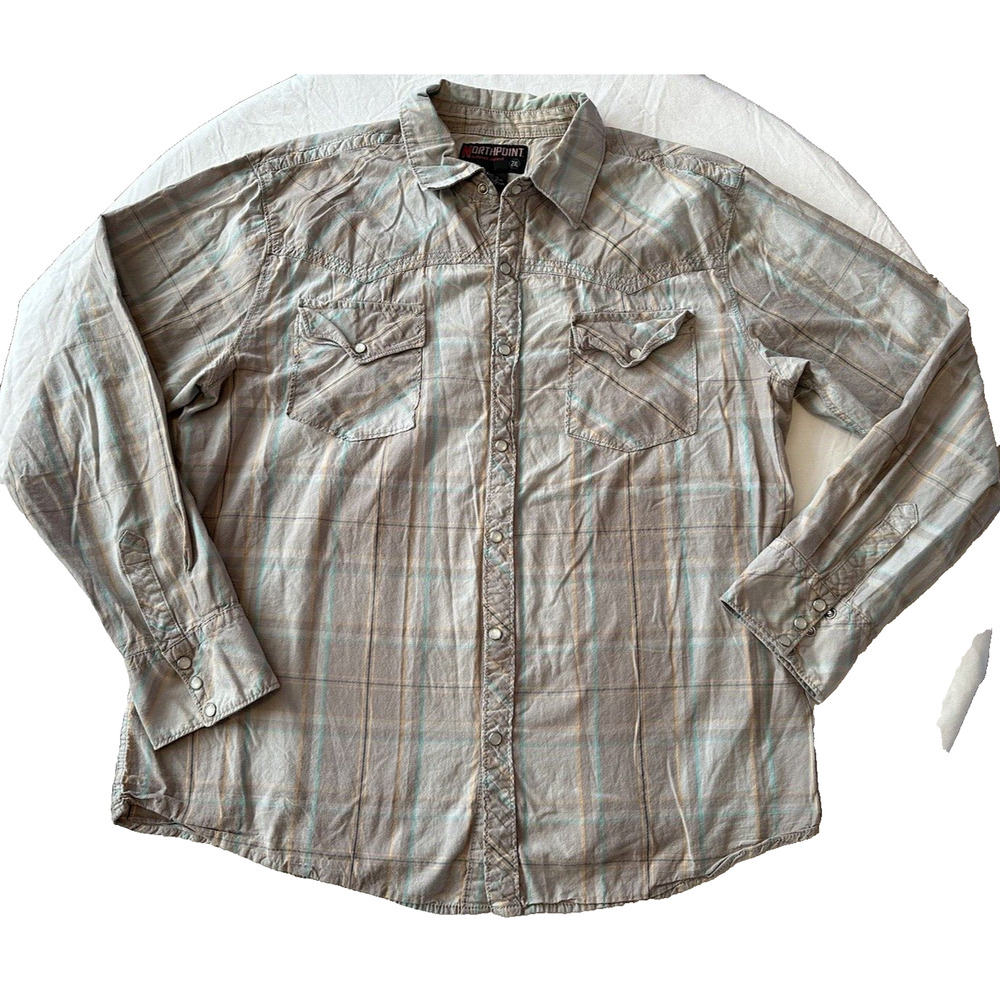 NorthPoint Western Men's Shirt 2XL Grey/Teal/Yellow Pearl Snap Cowboy CLEAN